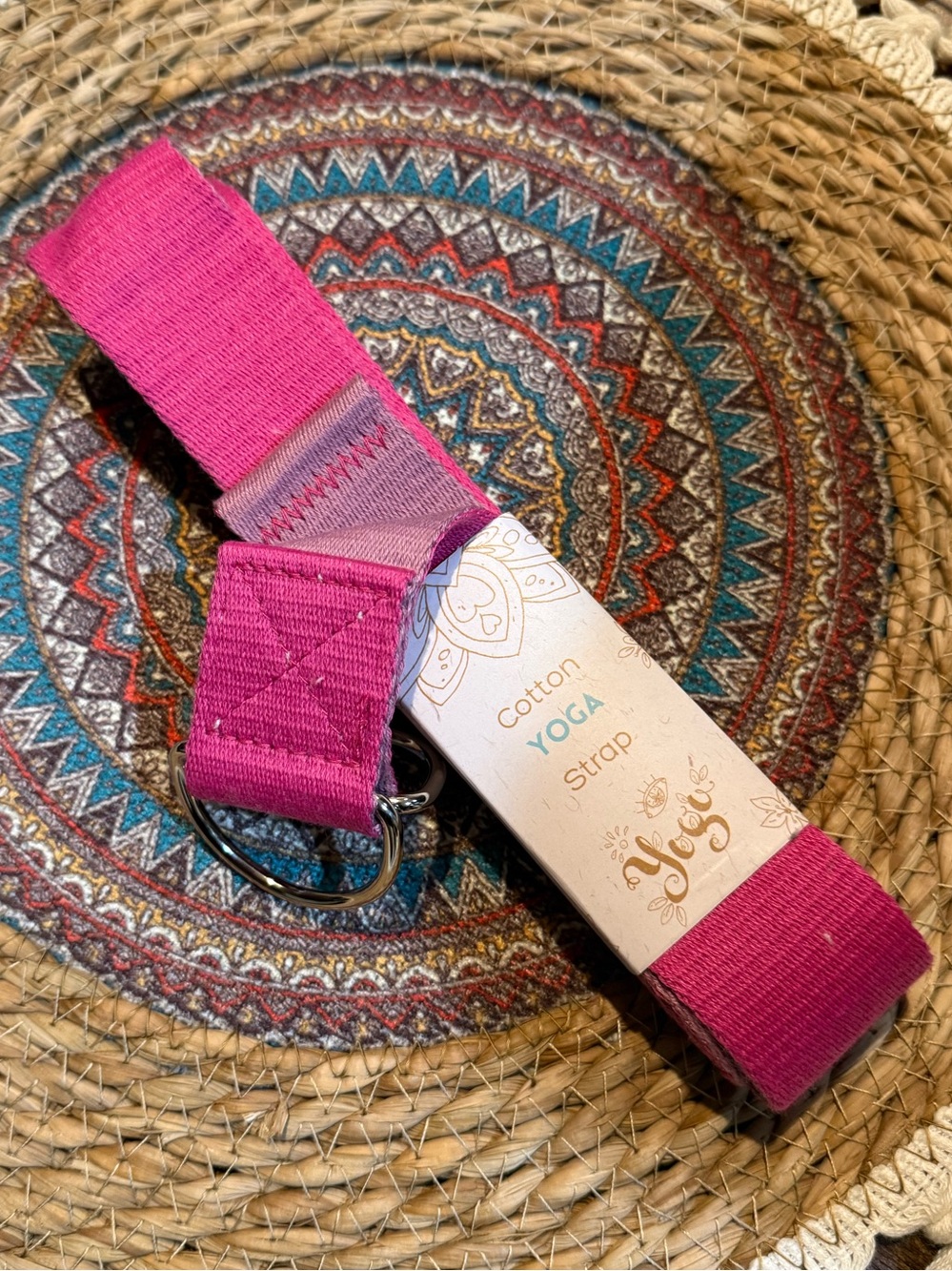 Heavy Duty Woven Cotton Yoga Strap - 2 Tone Bright Pink  and Light Pink